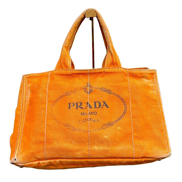 Prada Canapa in Orange Arancio with Auth Card, Large, Corner Wear‎ GUC - Picture 1 of 17